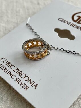 New Giani Bernini Two-Tone CZ Pendant Necklace - Gold Tone & Sterling Silver